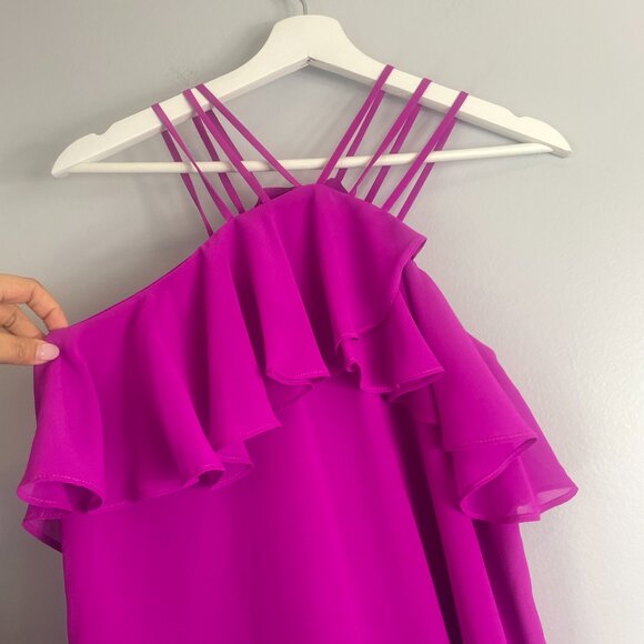 Gianni Bini Marine Ruffles Halter Mini Dress Size XS in Hot Pink Party - Picture 2 of 8